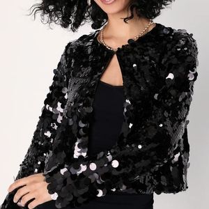 Lulu's Sequin Again Black Sequin Cropped Shrug Jacket